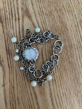 Carolee Vintage stainless steel watch mother of pearl face silver bracelet